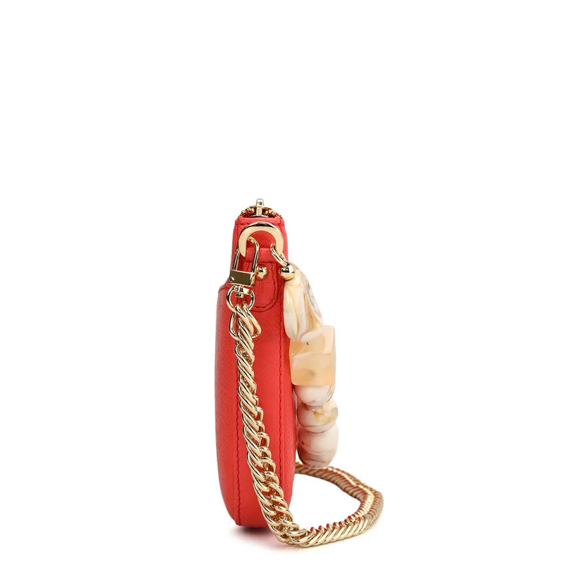 Da Milano Corallo Small Franzy Leather Baguette - Corallo for Women | Best Price UAE